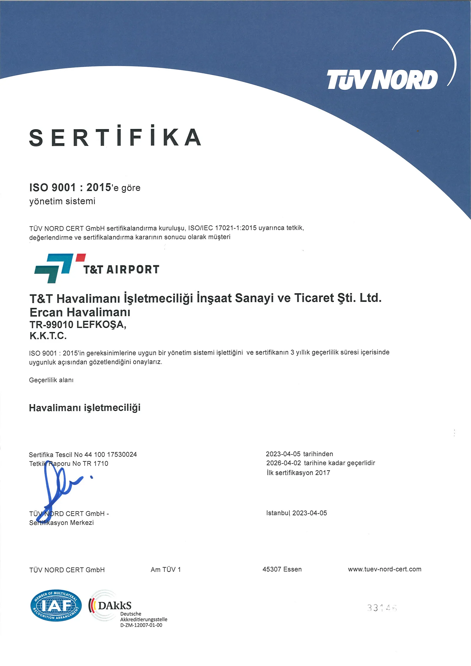 Сертификат системы менеджмента качества ISO 9001:2015